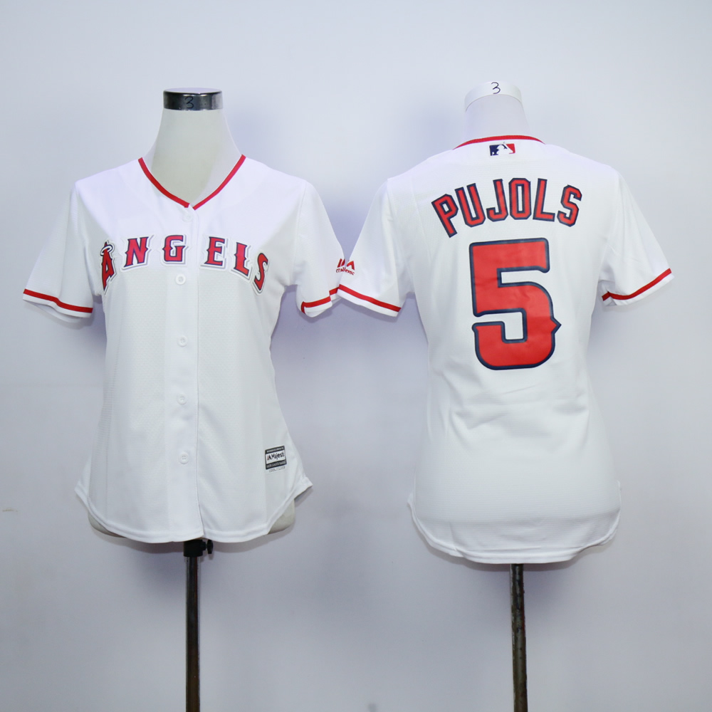 Women Los Angeles Angels #5 Pujols White MLB Jerseys
